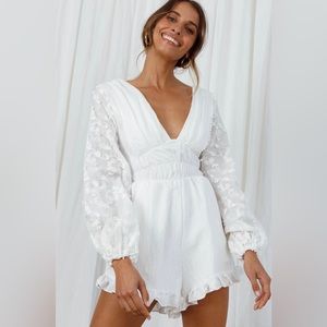SAINTS + SECRECTS Novella Long Embellished Sleeve Frill Trim Romper